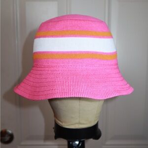 Women's Striped Knit Bucket Hat - Pink Orange White